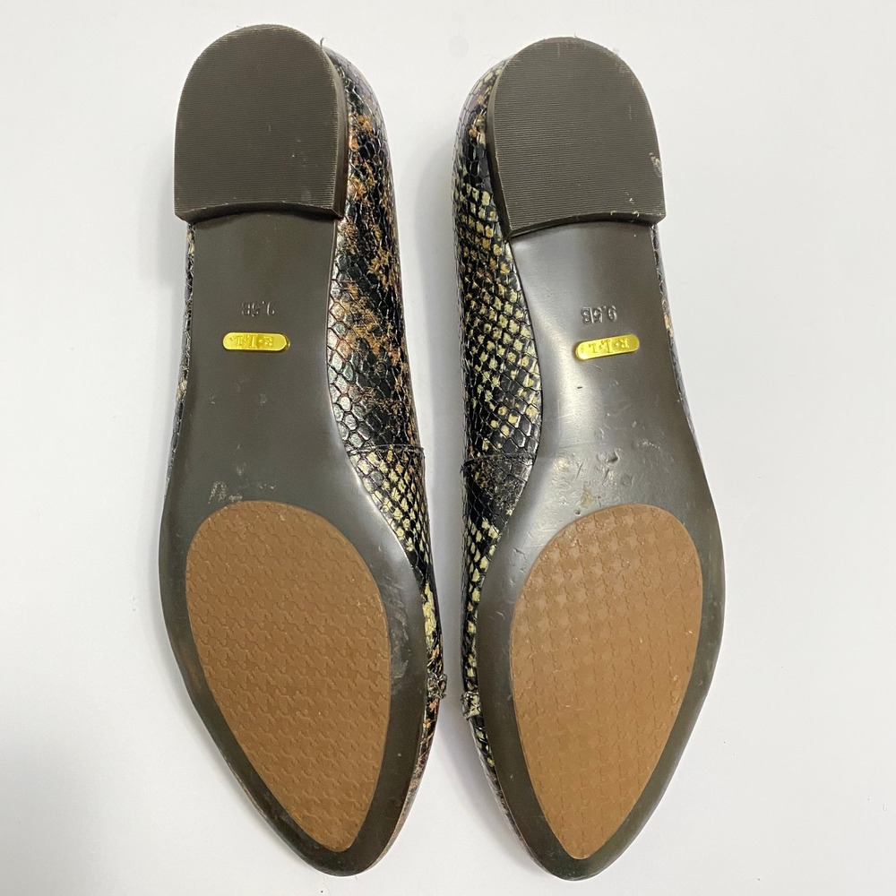 Lauren Ralph Lauren Preppy Snakeskin Flats Womens 9.5 Brown Pointed Toe Logo - Picture 8 of 8